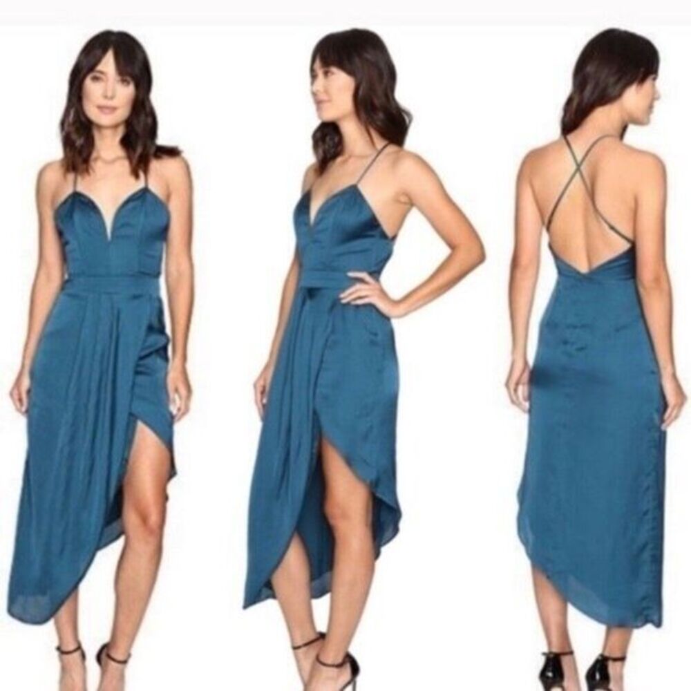 Lovers + Friends Womens XS Brynn Corset Top Asymmetrical Cocktail Dress Teal New